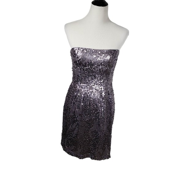 BCBGMaxazria Women's size 6 Purple Sequin Strapless Short Party Dress AS IS - Picture 1 of 7